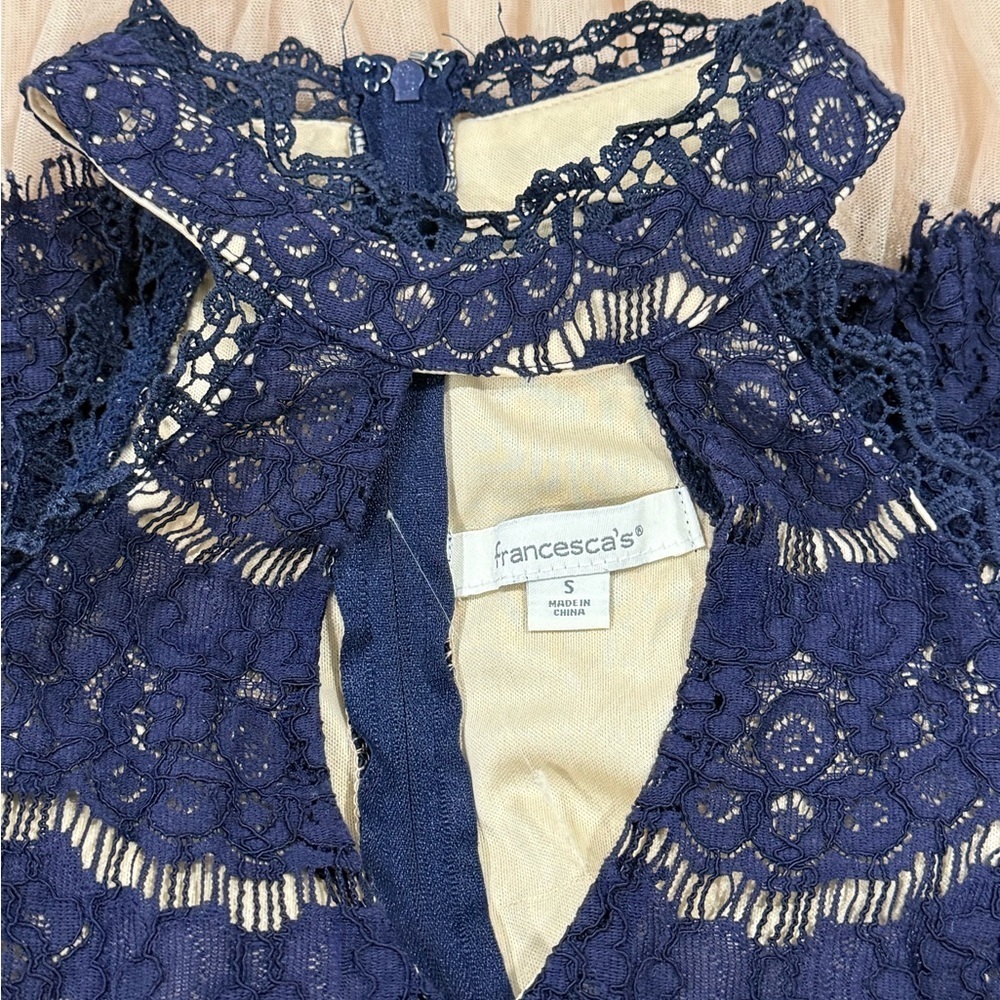 Francesca's Womens Navy Lace Dress with Nude Lining Size S - Picture 3 of 9
